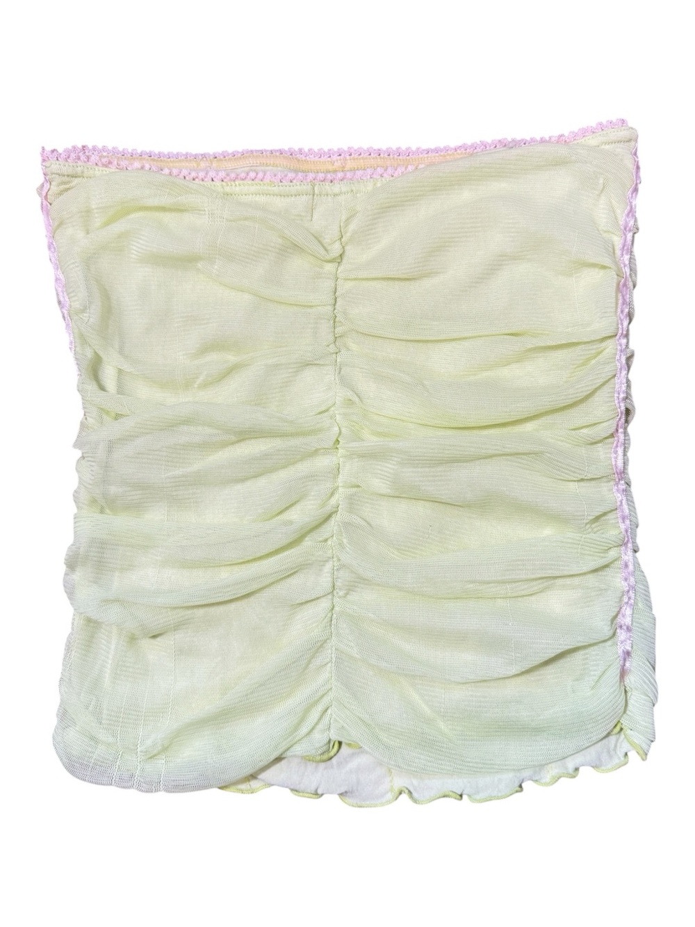 Y2K Lady Dutch Pink Green Rouched Ribbon Tube Top Coquette Feminine M - Picture 2 of 7